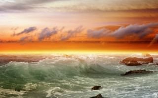 Sunset ocean waves rocks foreground 3 - a rock in the foreground free wallpaper for desktop