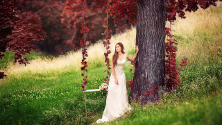 Woman wedding dress flowers autumn - a woman in a wedding dress free wallpaper