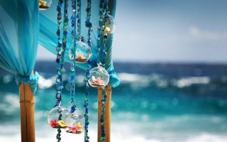 Beach curtains beads ocean sky - summer vibrancy free wallpaper for desktop