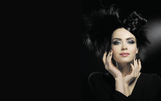 Gothic black haired black dress - a black bow free wallpaper