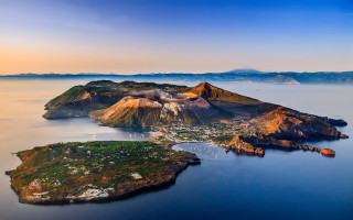 Small island town mountains aerial - aerial view free wallpaper for desktop