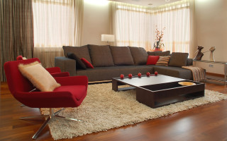 Living room couch chair rug - free 3d render wallpaper