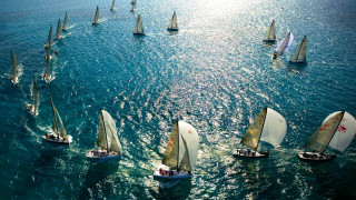 Sailboats ocean row impressionist photography - a row free wallpaper for desktop