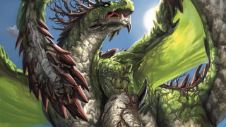 Green dragon red eyes open - a green dragon free wallpaper