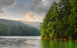 Lake mountains trees clouds boat 2 - asher brown durand free wallpaper