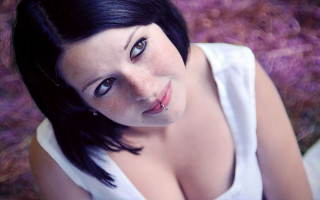 Gothic asian woman purplegrass portrait - her nose free wallpaper