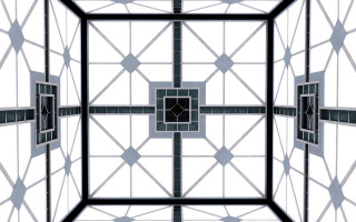 Ceiling geometric design square window - deep 3 point perspective free wallpaper