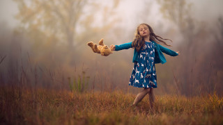 Little girl teddy bear field - a little girl holding free wallpaper