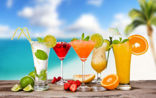 Beach drinks palm tree summer - summer vibrancy free wallpaper
