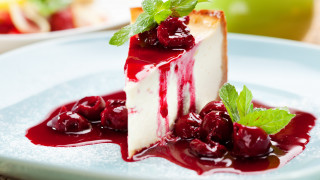 Cheesecake cherries mint rococo food - cherry free wallpaper