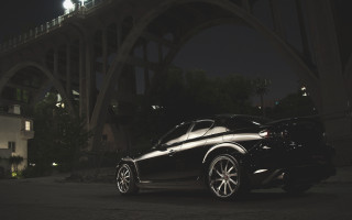 Black sports car night bridge - rim free wallpaper