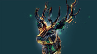 Deer green gold horns blue - a deer free wallpaper