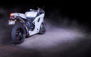 White motorcycle fog light cybernetics - the front of the bike free wallpaper