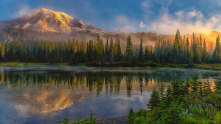 Mountain lake forest sunset sky 7 - a mountain free wallpaper for desktop