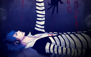 Creepy anime gothic bed blue - the wall behind her free wallpaper