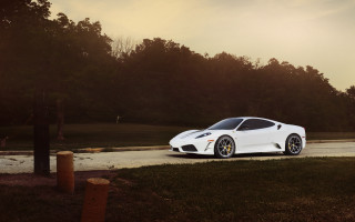 White sports car forest sunset - daren bader free wallpaper