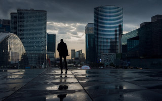 Cityscape neon lights outerwear solo - a dark sky in the background free wallpaper