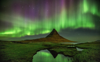 Mountain aurora stream reflection space - aurora free wallpaper