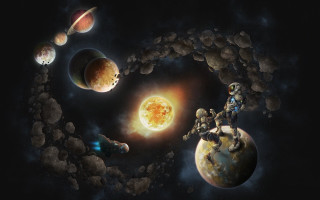 Space station planet stars astronaut 2 - free space wallpaper