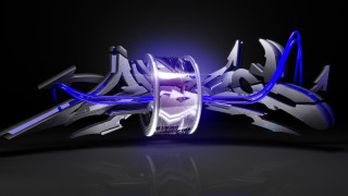 Futuristic polearm blue lights abstract - design free wallpaper for desktop