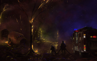 Fire truck fireman hydrant night - a fire hydrant free wallpaper