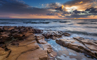 Rocky beach sunset clouds water 5 - derold page free wallpaper