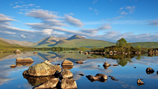 Lake rocks mountains clouds blue - david paton free wallpaper