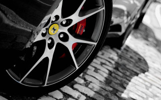 Car tire brickroad redbrakepad blackwhite - a brick road free wallpaper