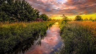 River green field cloudy sky 4 - side of it free wallpaper