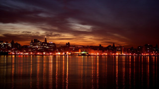 City skyline night reflection water - nighttime free wallpaper