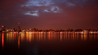 City skyline reflection red glow - a red glow free wallpaper