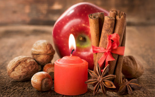 Candle cinnamon apple stilllife butterfly - folk art free wallpaper