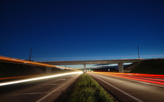 Highway bridge night longexposure lightstreaks - the road free wallpaper