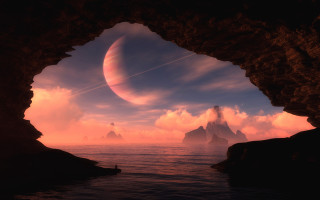 Distant planet cave ocean figure - a distant planet free wallpaper for desktop