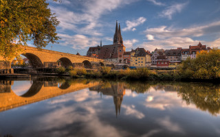 Bridge river church clouds heidelberg - a church in the background free wallpaper