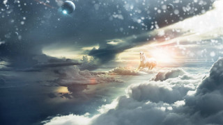Horse man sky clouds sun - high fantasy free wallpaper
