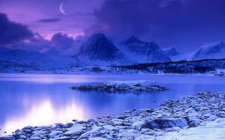 Mountain lake moon clouds starry - a moon in the sky free wallpaper