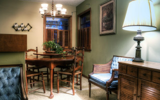 Dining room table chairs lamp - shutter free wallpaper