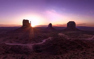 Desert sunset mountain road lake - a mountain in the distance free wallpaper