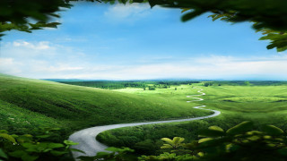 Winding road green valley blue 3 - winding free wallpaper