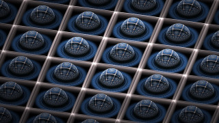 Blue silver squares holography raytrace - square free wallpaper