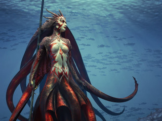 Woman spear giant squid ocean - a spear free wallpaper for desktop