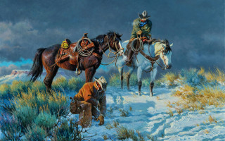 Brothers hildebrandt horses snow dog - western comic book art free wallpaper
