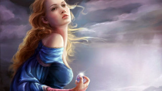 Woman blue dress ball cloudy - fantasy artwork free wallpaper