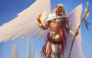 Angel wings sword staff fantasy - epic fantasy character art free wallpaper