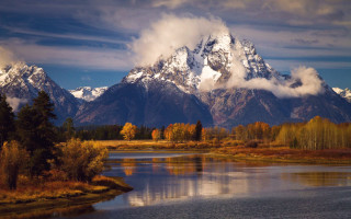 Mountain river forest sunset cloudy 2 - ansel adams free wallpaper