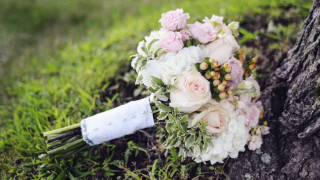Bouquet flowers ring on ground - a tree trunk free wallpaper