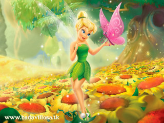 Cartoon fairy pink butterfly sunflowers - kinkade free wallpaper