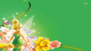 Tinkerbell cartoon flowers green background - disney free wallpaper