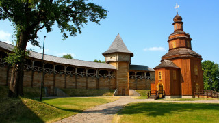 Large wooden building clock tower - medieval free wallpaper